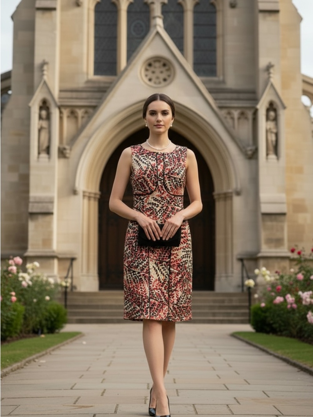 London Times Red and Cream Floral-Print Midi Sheath Dress - Classy Sexy
